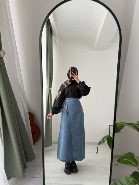 تنورة جينز ربط