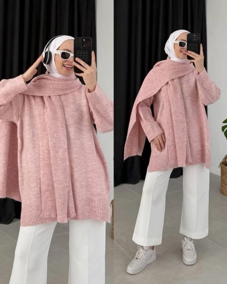 بلوزة صوف مع سكارف